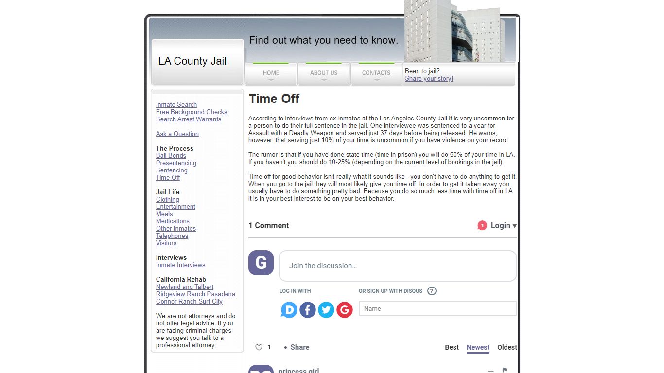 Time off for good behavior in Los Angeles County Jail
